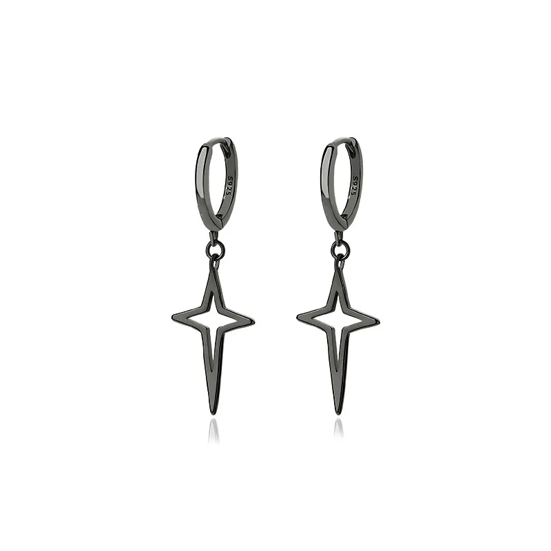 

VIANRLA 925 Sterling Silver Earrings Star Shape Pendant Earrings Minimalism Style Black Rhodium Plated Cuff Earring