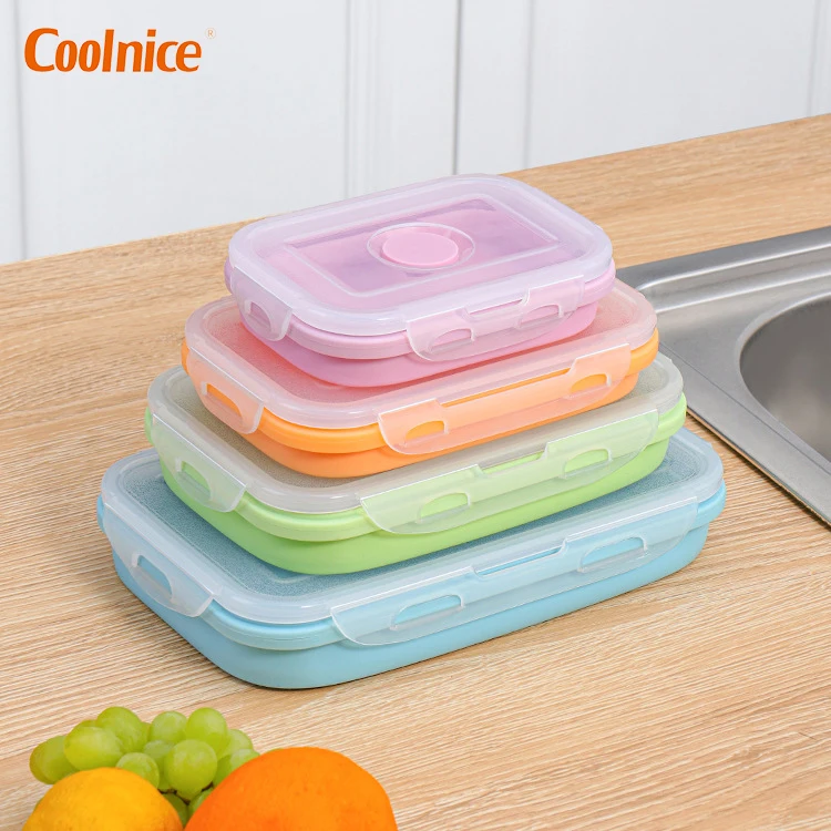 

New Design Collapsible Silicone Crisper Microwave Oven Dishwasher Freezer Safe Food Storage Containers With Lids