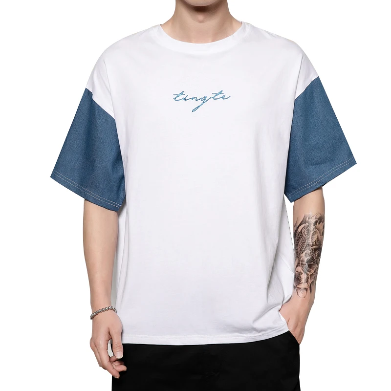 

2021 fashion men's splicing large short sleeve round neck T-shirt