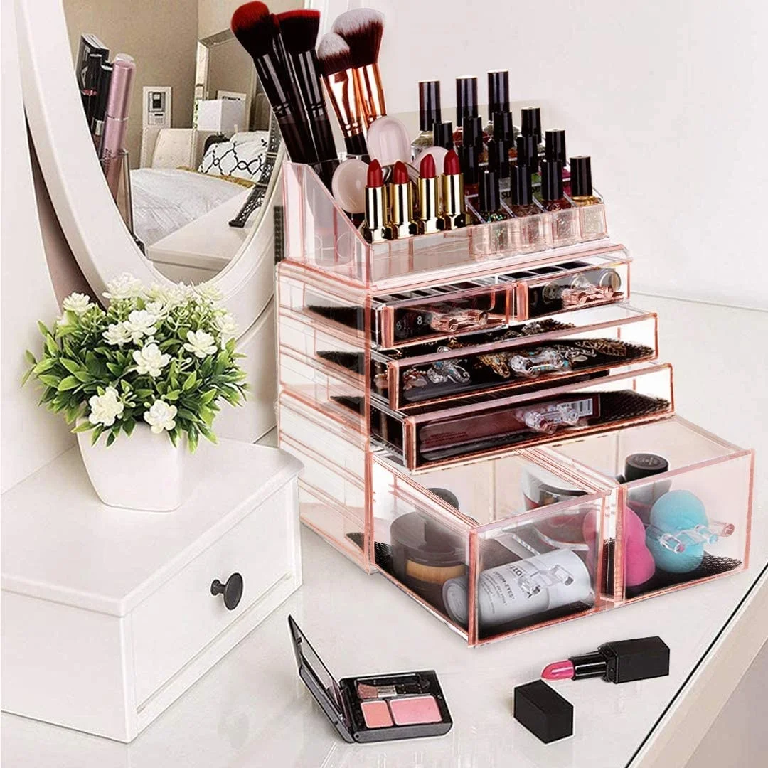 

Smart Cosmetic Storage Box Tray Gold Acrlic Makeup Pp Toiletry, Colors