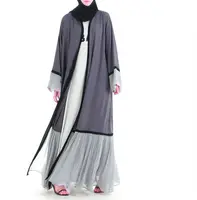 

muslim dress Pleats Style Gray Stitching Muslim Dubai Kimono Customized Women Abaya Islamic Clothing abaya dubai