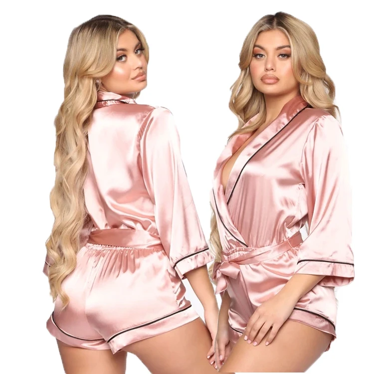 

Wholesale 2021 Sexy Girls And Women's Sleepwear Plus Size Women Pajamas Loungewear Female Satin Jumpsuit Pure Silk Sleepwear, Picture showed