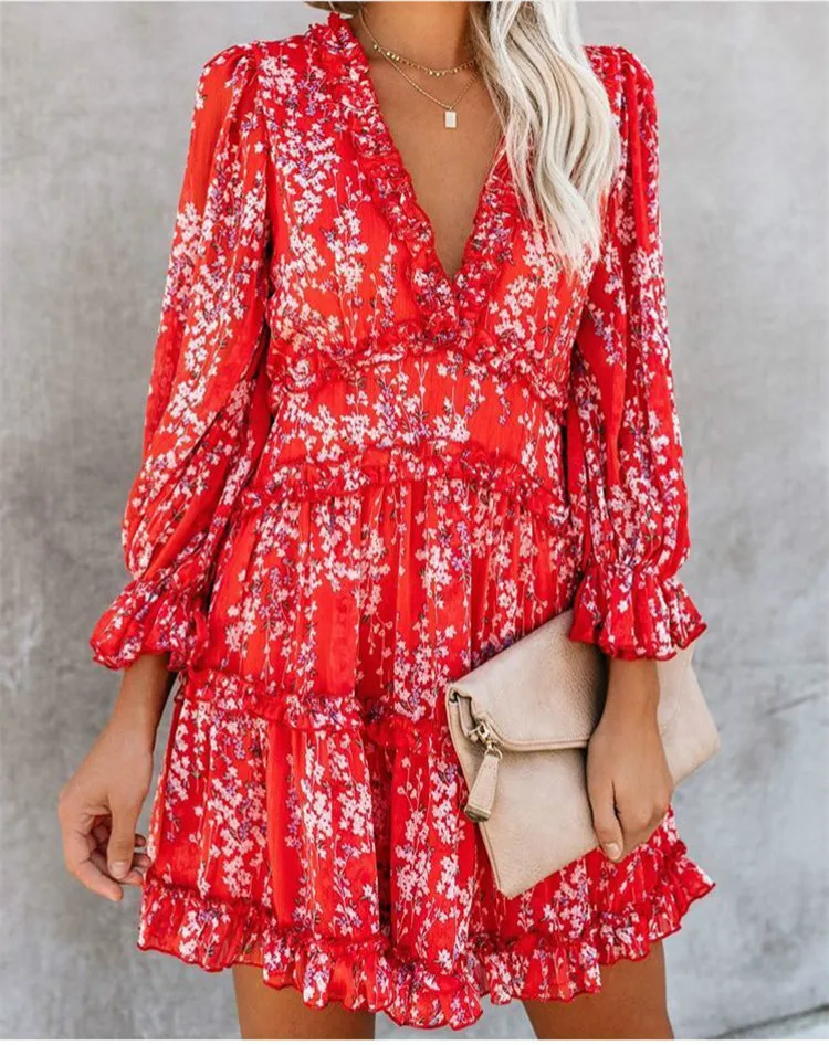 

Summer Clothes for Women Woman Beach Dress Summer Korean Style V Neck Chiffon Dress