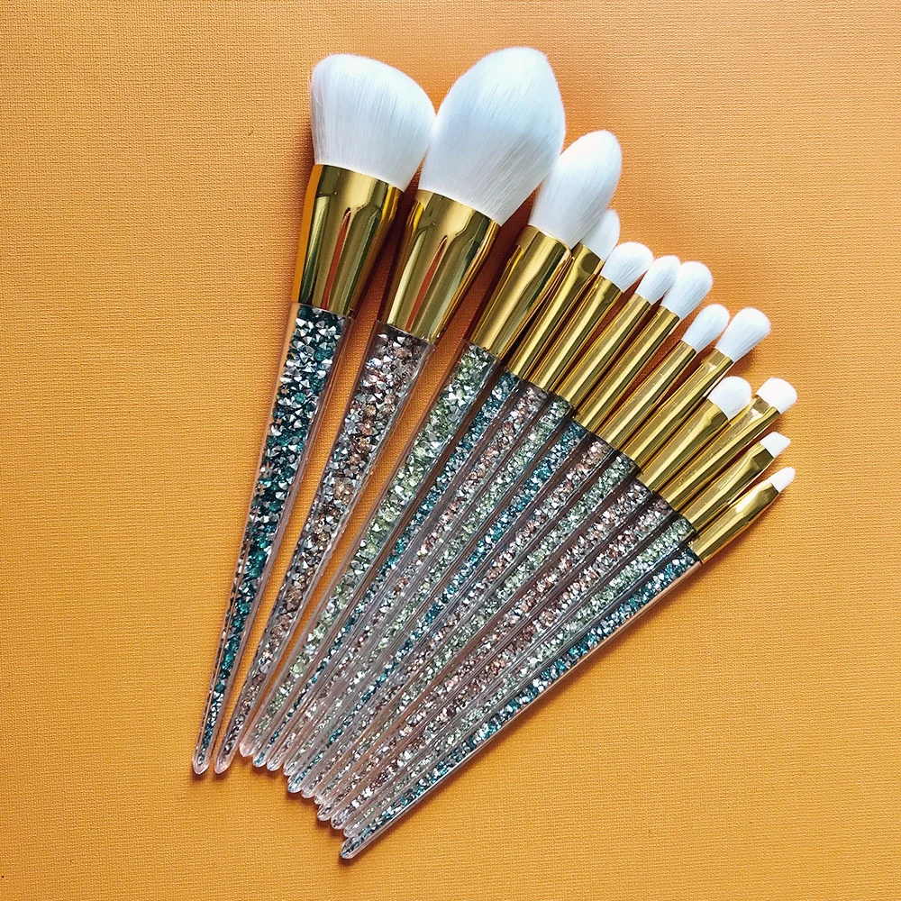 

13pcs private label colorful shinning glittering crystal makeup brush set diamond sparkle cosmetics custom make up brush