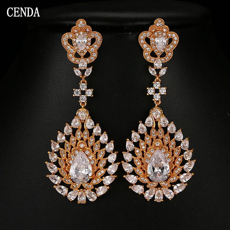 

Cenda Luxury Long Earrings For Women Rose Gold Color Bridal Wedding Dangle Earrings Dropship, White k/gold/rose gold