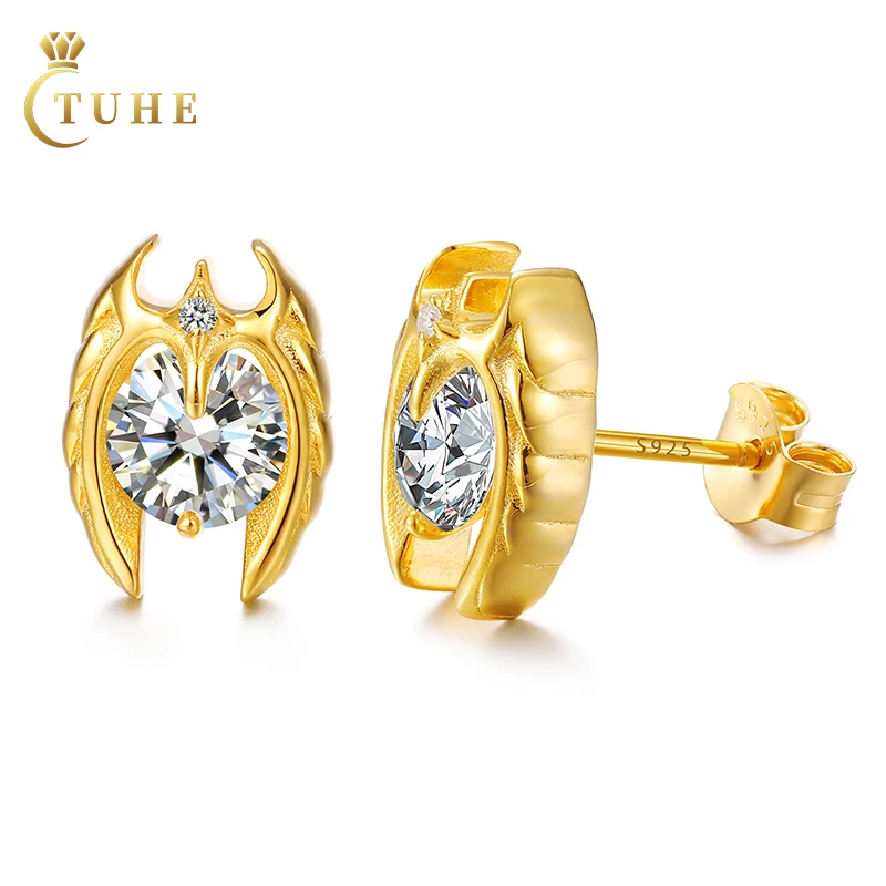 Gold Plated Fine Moissanite Jewelry Pass Diamond Tester 925 Sterling Silver VVS Diamond Stud Earrings With Gift Box