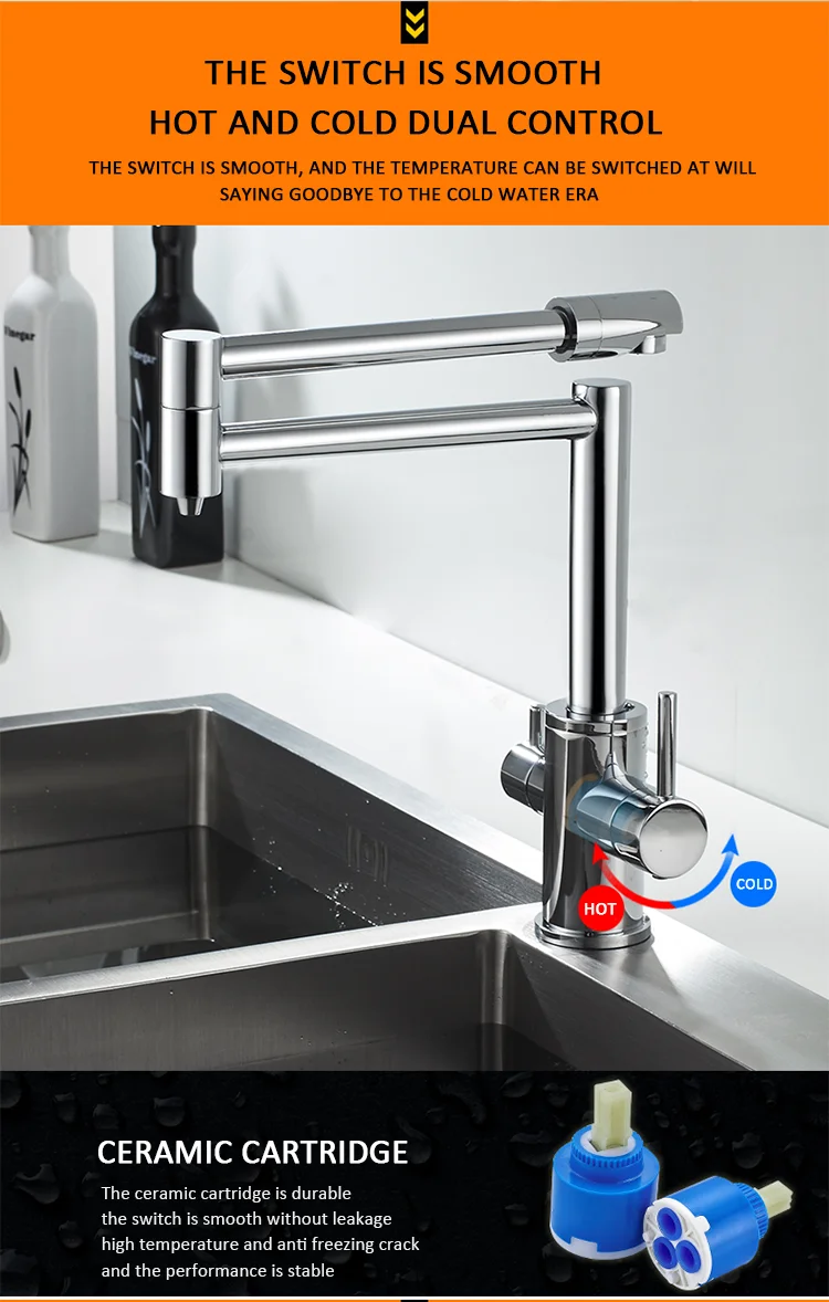 Purification Flexible Folding Water Mixer Tap Deck Mounted 360 Degree Rotating Kitchen Pot Filler Faucet