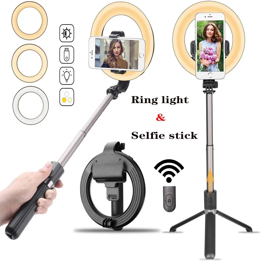 

flexible selfie stick tripod Adjustable Brightness with remote control for tiktok ring light with tripod stand, Cold,white,warm