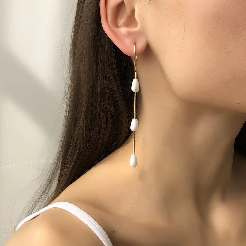 

European long tassel earrings pearl sweet temperament earrings trendy earrings jewelry(EJR2515)