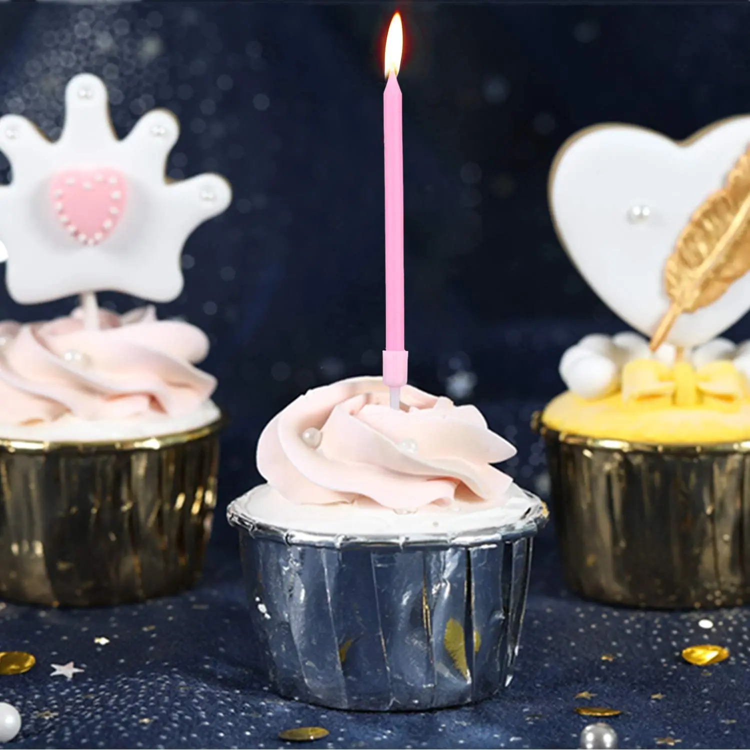 

Spiral Cake Candle in Holders Metallic Gold Pink Cake Cupcake Candles Short Thin Spiral Birthday Cake Candles for Wedding