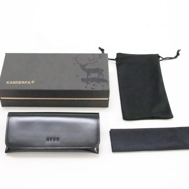 

luxury full set of pu leather sunglasses case set black eyewear boxed set custom logo