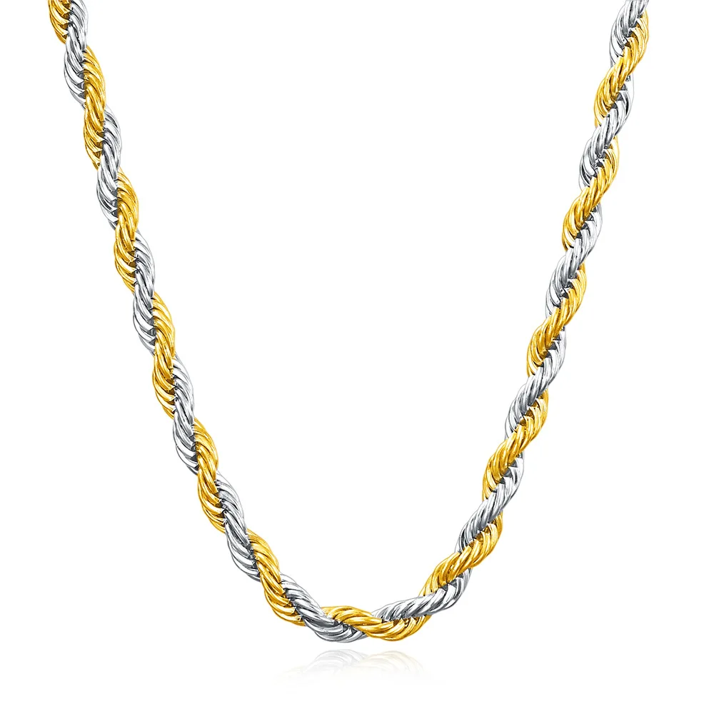 

Mens Gold Filled Jewelry Hiphop Twist Necklace Stainless Steel Chain Bulk