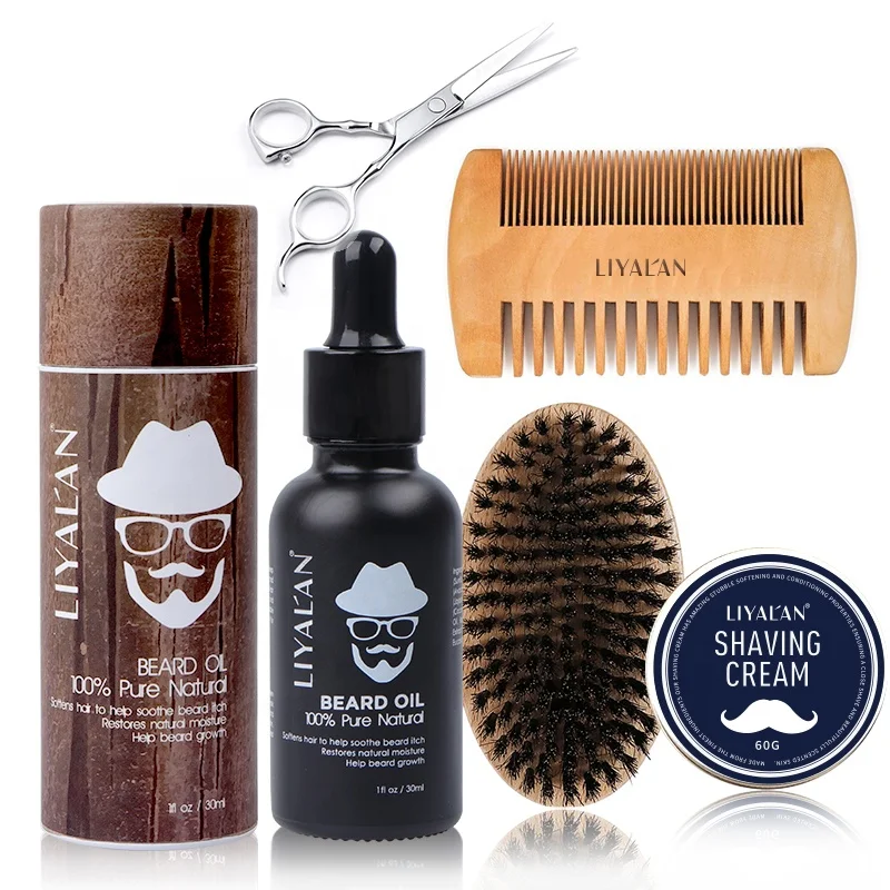 

2021 wholesale Customized Men Grooming Care Kit Natural Organic Portable Plant Beard Oil Suit