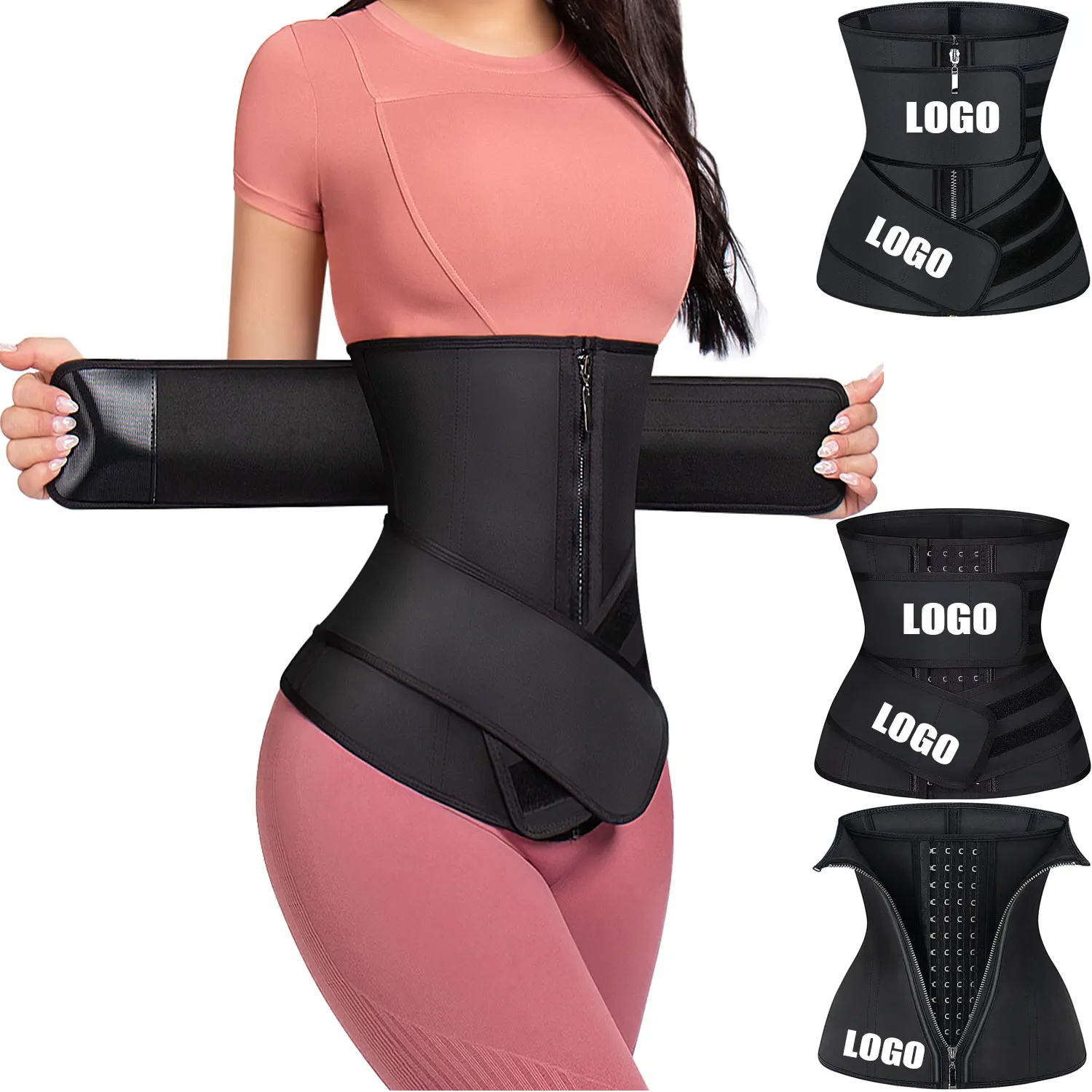 

9 Steel Boned Latex Waist Trainer Slimming For Weight Loss Women Two strap Corset