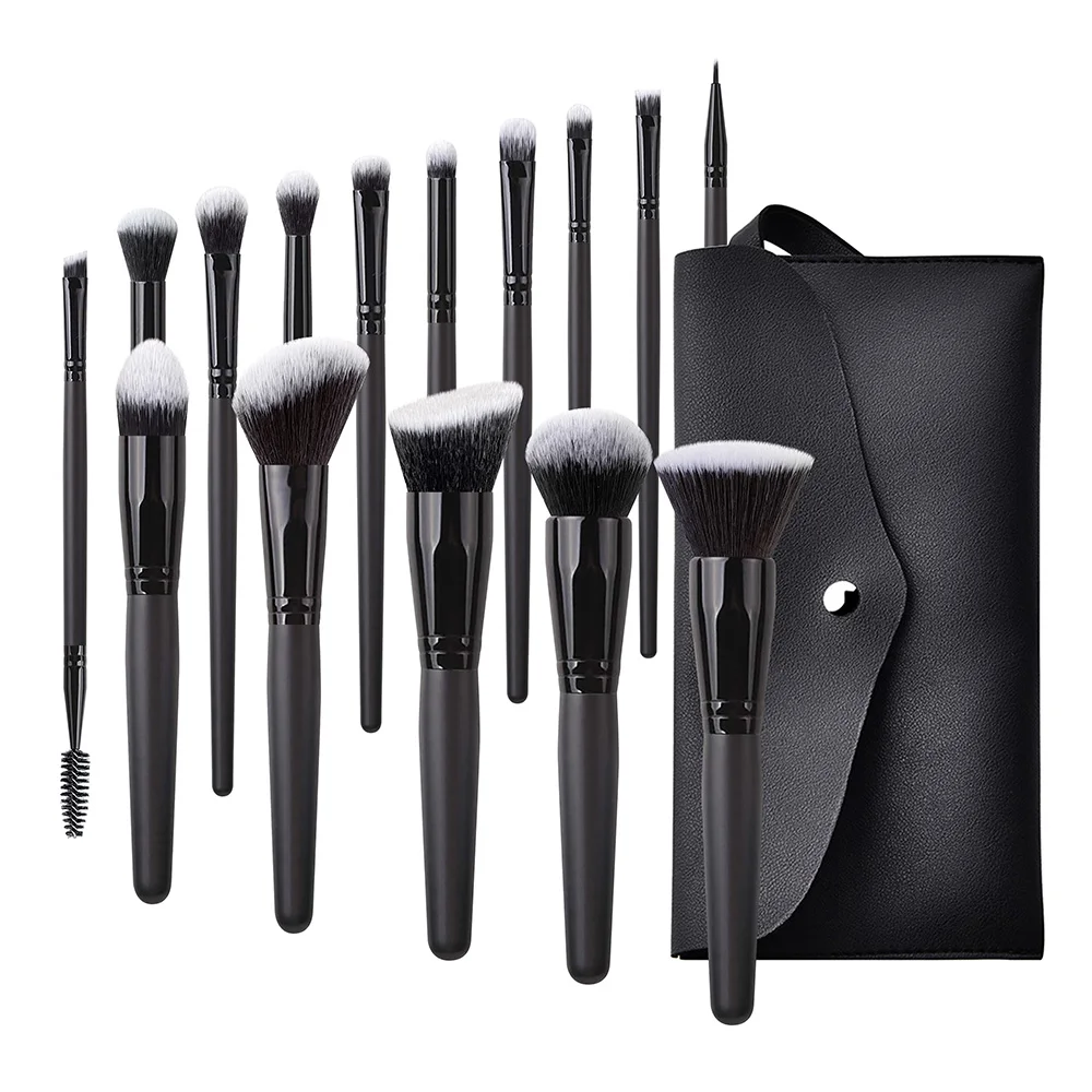 

BUEART 15 Pieces customs logo maquillaje Vegan hair black makeup brush set private label makeup brushes custom logo brush box