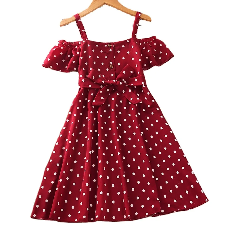 

Summer Halter Short Sleeve Polka Dot Kids Princess Dress Popular Children Wear 2022 Wholesale Girls Dresses, Picture shows