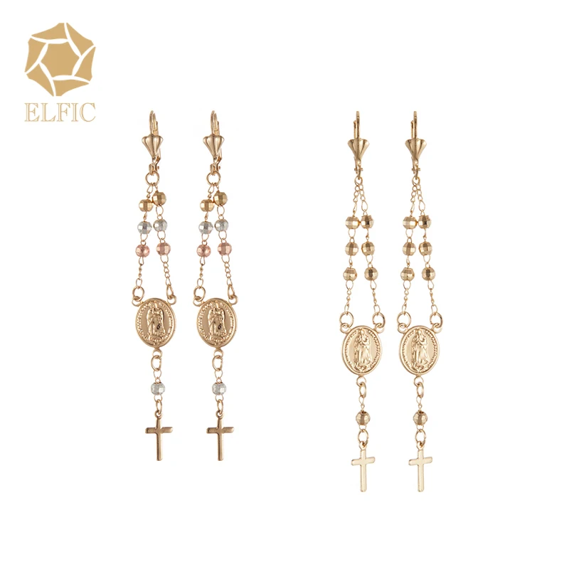 

Elfic Fashion Jewelry 2020 Religious Virgin Cross Charms Long Earrings