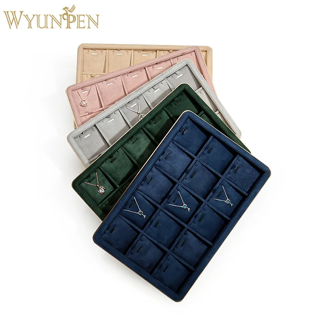 

WYP Luxury Jewelry Display Suede leather Jewelry Flat Showing Necklace Pendent Tray Jewelry Holder Storage Boxes Case
