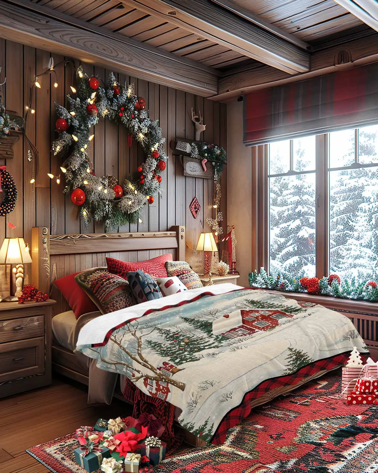Wholesale Comfort 50 X 60 Inch Printed Plaid Christmas Tree Flannel Fleece Winter Christmas Sherpa Throw