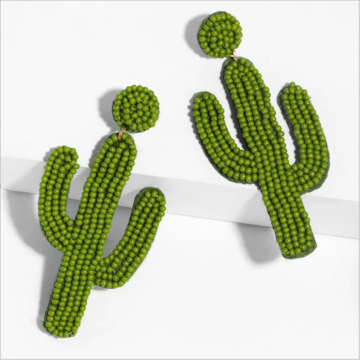 

Statement Colorful Resin Seed Bead Cactus Shaped Pendant Earrings Pendientes de cactus For Girls Women miyuki bracelet