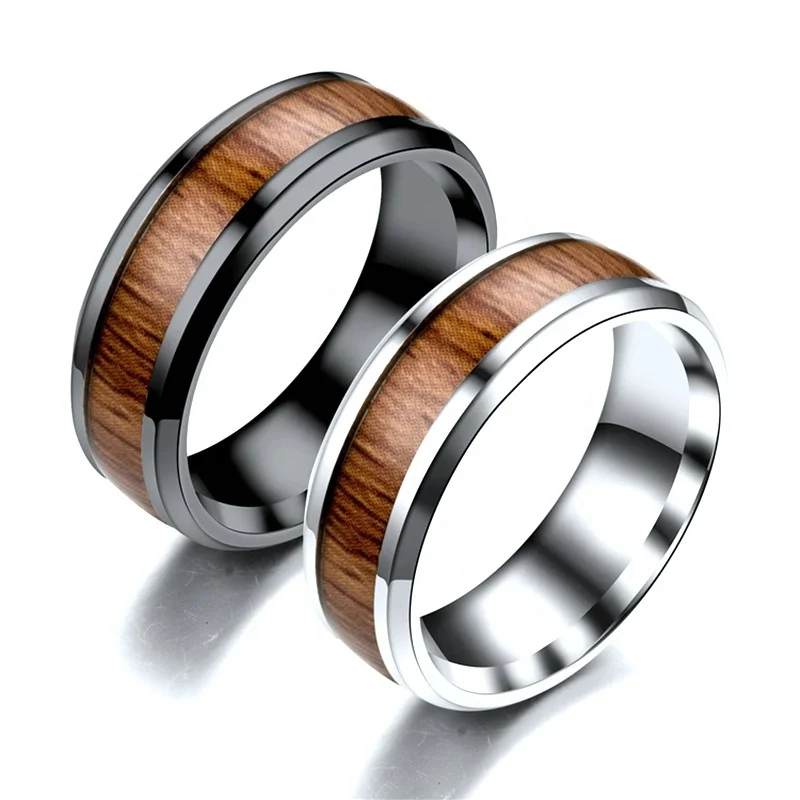 

Stainless Steel Wood Grain Ring Vintage Titanium Tungsten Carbide Ring For Men