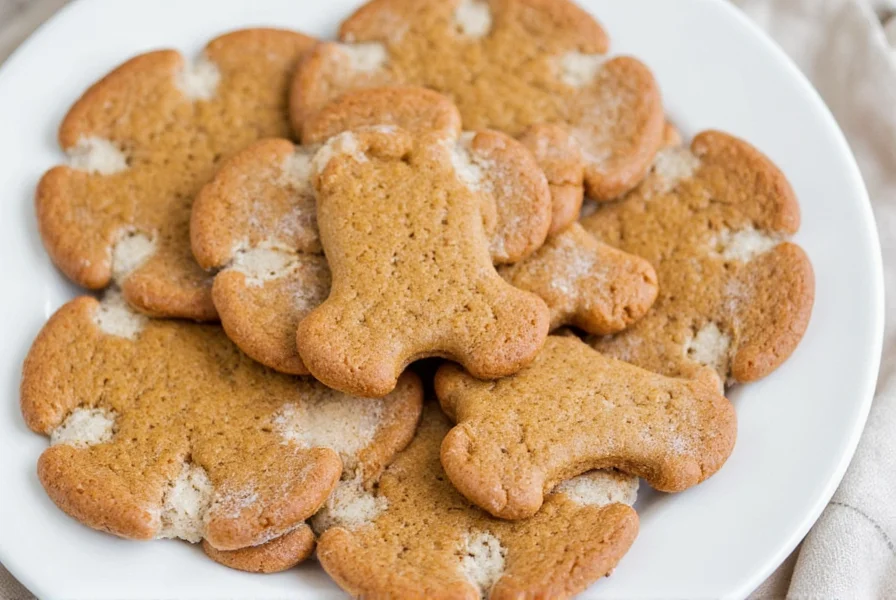 Close-up of golden brown ginger bread cookies with cracked surface on white plate