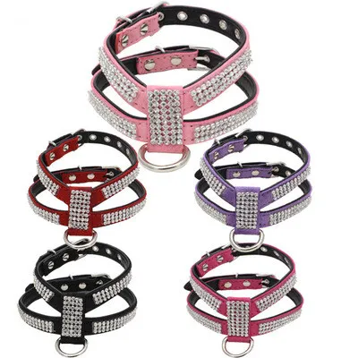 

Shiny rhinestone pet harness dog leash explosion-proof small, medium and large dog harness, Blue/black/red/purple/yellow/green/pink/plum