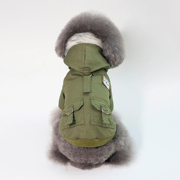 

Wholesale Fur Hoodie Thicken Double Pocket Industrial Style Warm Dog Jacket Coat Costume Winter Dog Clothes