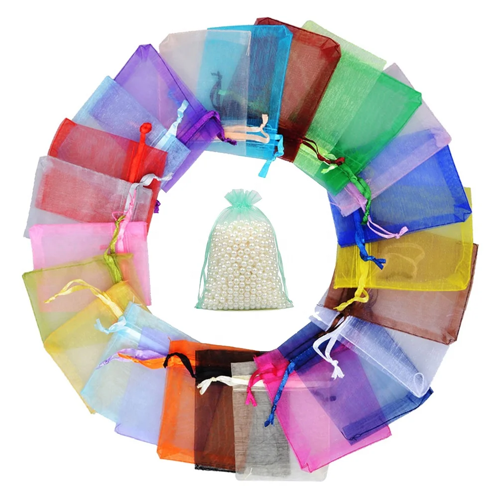 

Wholesale Gift Pouch 9x12 cm Jewelry Mesh Packaging Drawstring Luxury Custom Organza Bag, Colorful
