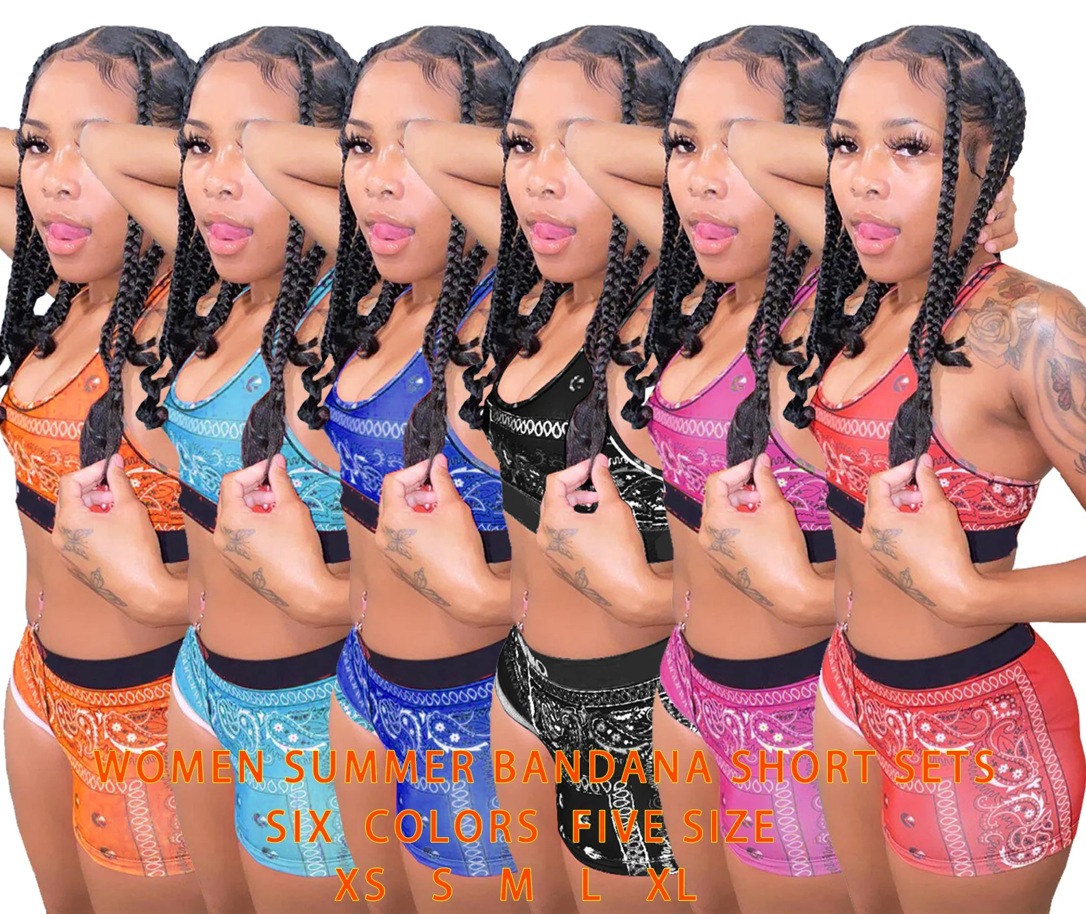 

JY032 Wholesale summer two piece bandana set 2pc xs size sexy crop tops short set women 2021 two piece short set