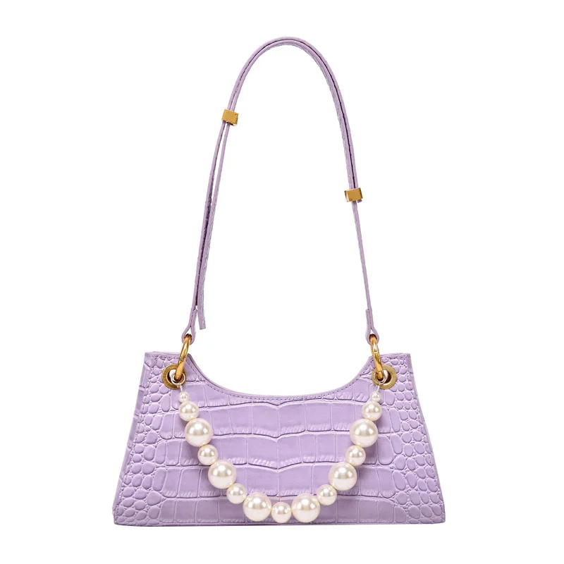 

Eg091 New 2022 Fashion Crocodile Design Handle Compact Sling Bags Crescent Crossbody Bag Women Handbag pearl purse