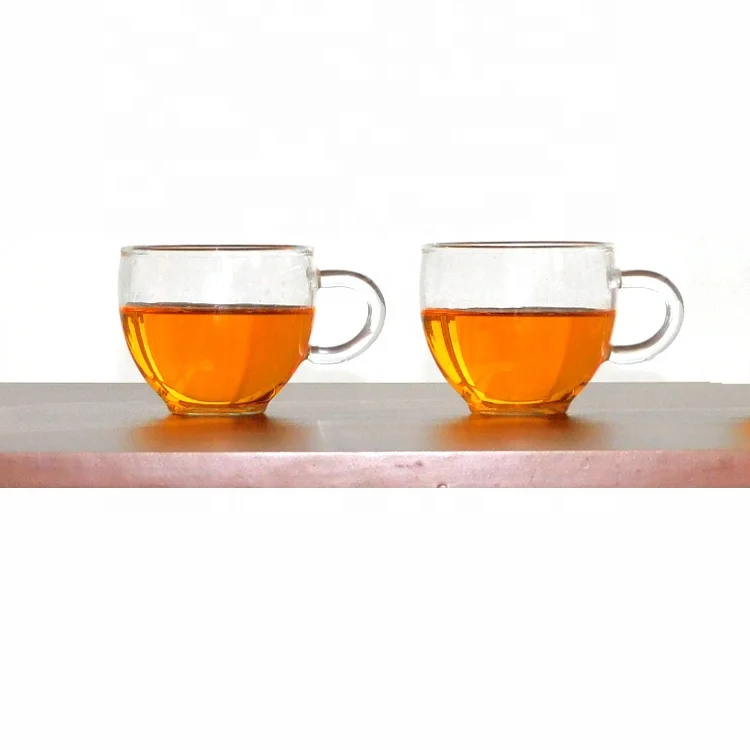 

OEM 100ml 3.5oz small clear glass tea cup with handle coffee cup, Customer request