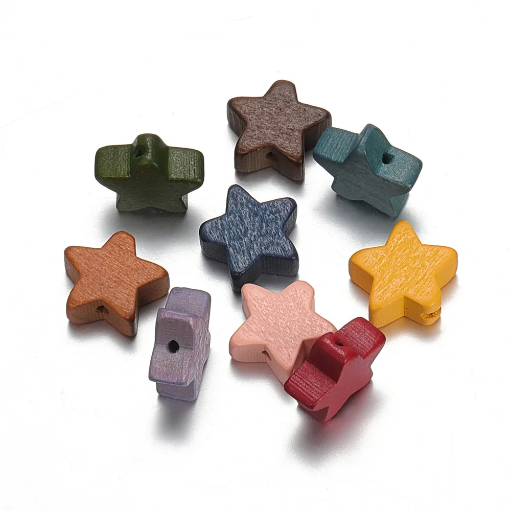 

Hobbyworker 20PCS Natural Wood Candy Colored Stars Beads for DIY Children Handmade Jewelry Earrings Accessories B0401, 9 colors