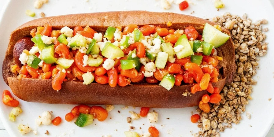 Homemade hotdog chili with toppings