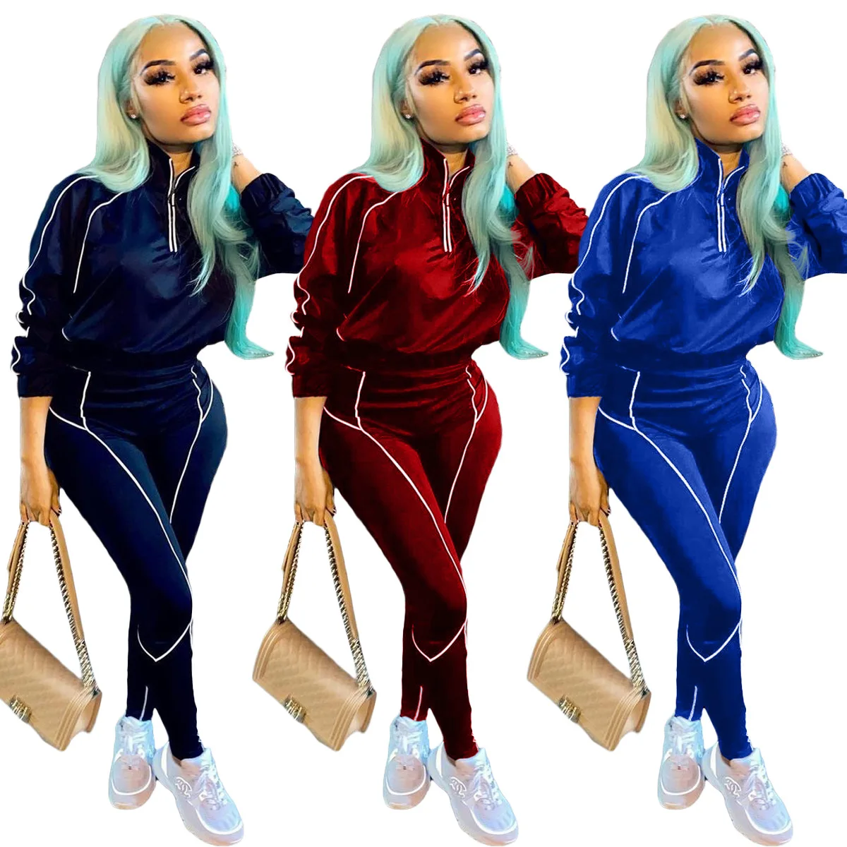 

Womens Half Zip Joggers Sweat Jogging Suits Sets Two Piece Jogger Pants Wholesale Clothes 2021 Fall 2pc Women Set Clothing, As show