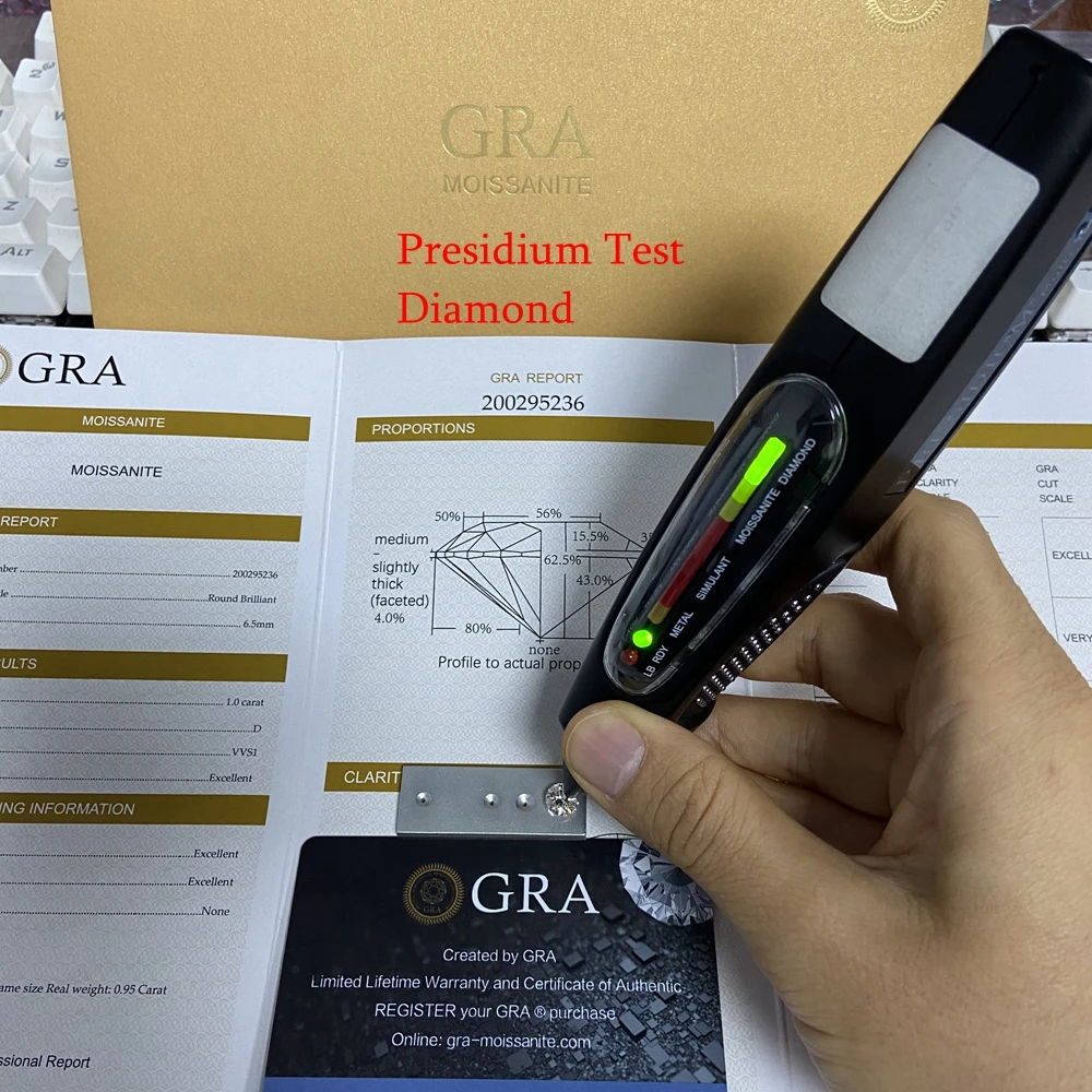 

HQ Gems 100% Pass Tester 3 Excellent Cut 5mm 0.5 Carat Fake CVD Diamond Ring Moissanite Presidium Test Diamond