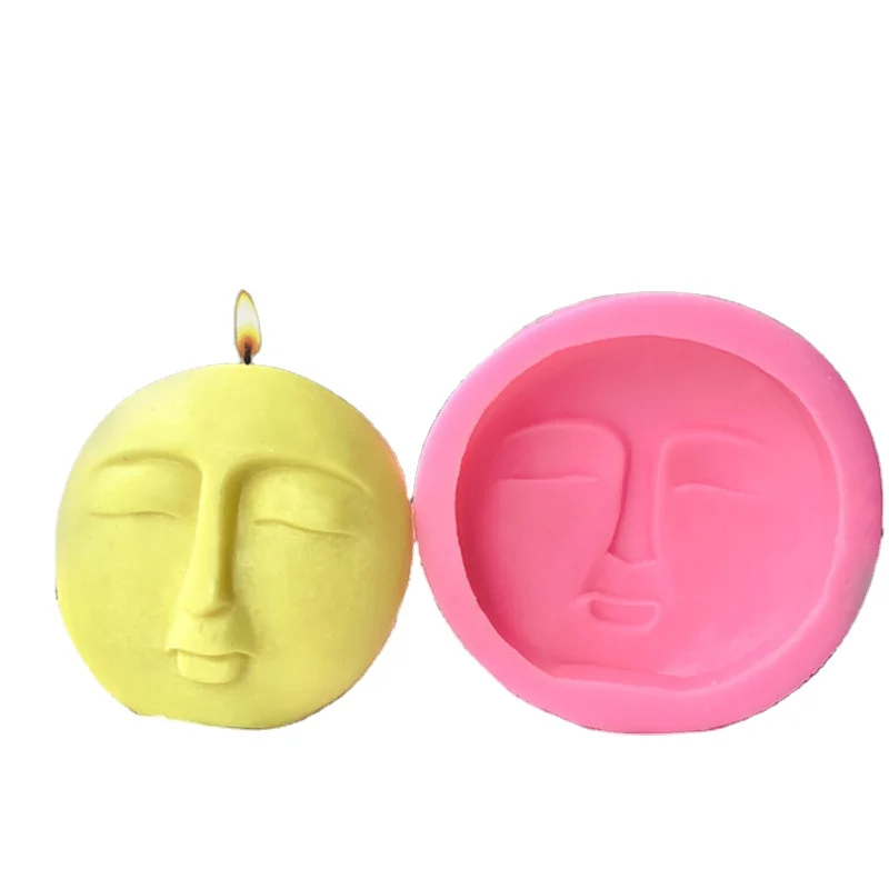 

0546 DIY Epoxy three-dimensional abstraction round face aroma candle plaster decoration silicone mold, Pink