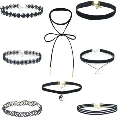 

Delicate Clavicular Chain Short Choker Necklace Set Multi Element Lace Choker Fashion Gemstone Cross Pendant Necklace Set Jewels