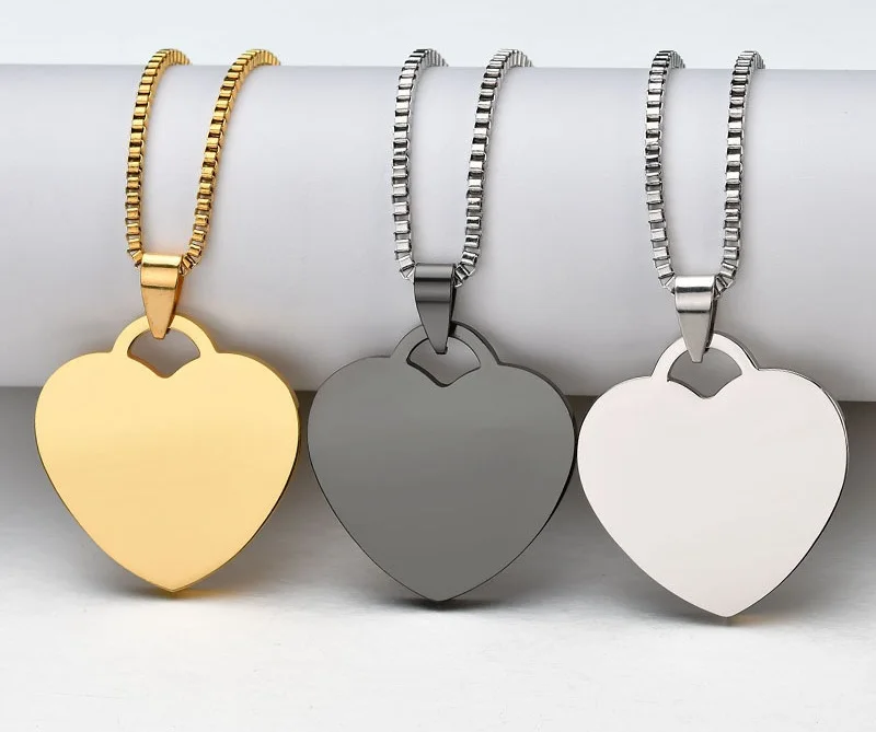 

Silver Gold Plated Non Tarnish Stainless Steel Necklace Heart Engraved Necklace Love Mirror Diy Pendant Necklace