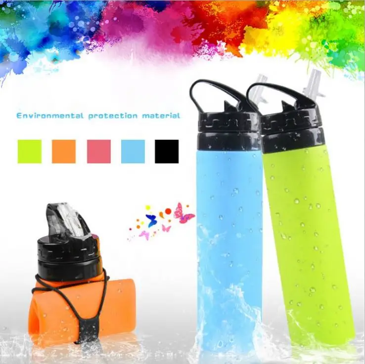 

Factory Price BPA Free Expandable Collapsible Travel Sports Drink Silicone Foldable Water Bottle, Custom color acceptable