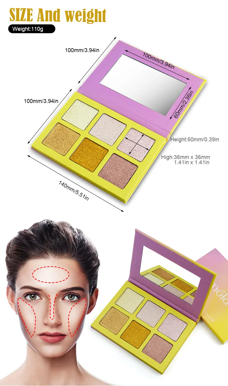 Make Own Logo Pack Vegan Yellow Gold Color Custom Organic Face Pressed Dry Palette Cosmetics Highlighter Makeup Private Label