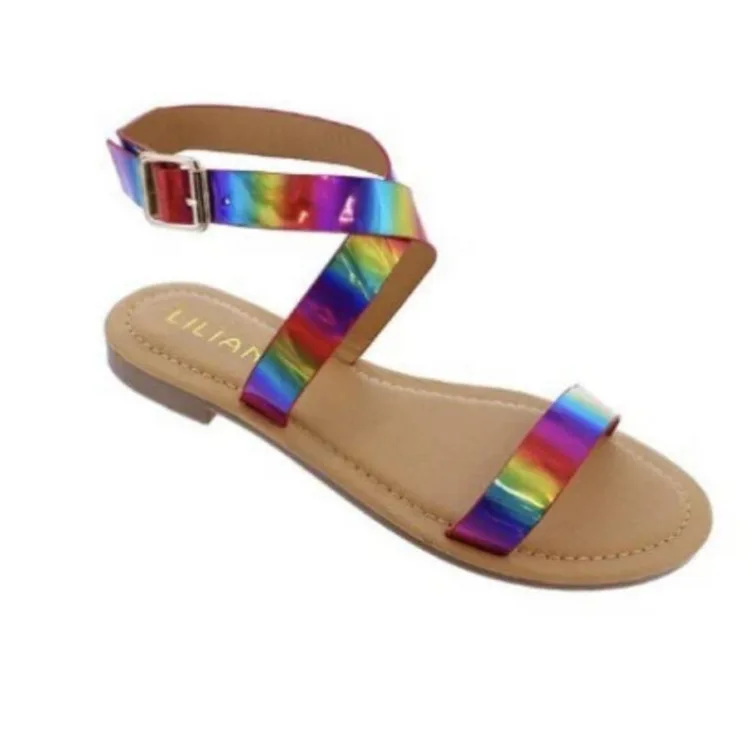 

Europe and the US 2021 new sequined female sandals slip-on colored shoes beach sandals, As shown in figure