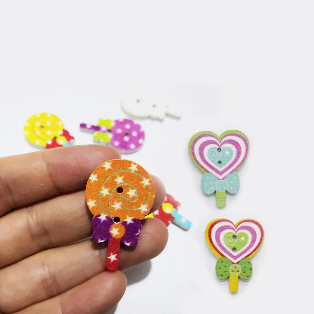 

cute two hole colored heart round shaped bow lollipop candy design flatback sewing wooden buttons for garment craft