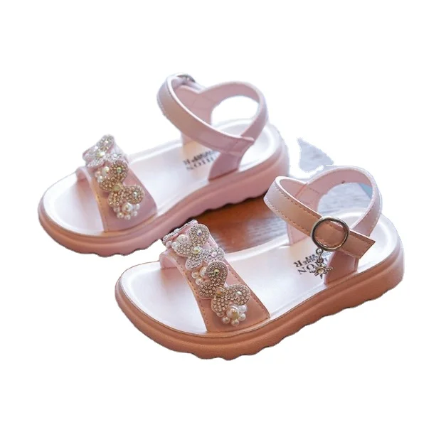 

Ready to ship sequin butterfly leather sandals for girls flat casual shoes cute bling baby girls sandals, Gold/silver/pink