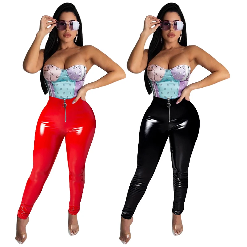 

Foma G8039 New arrivals 2020 women pu leather pants fall clothing club pants