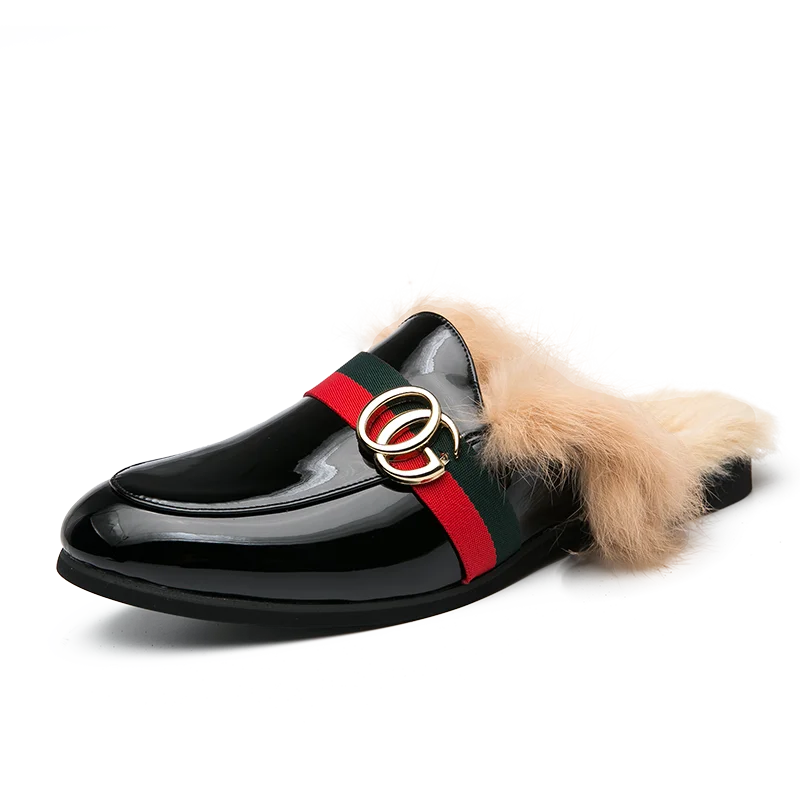 

38-46 New Arrivals Winter Spring British Fur Shoes Cotton Slip-on PU Leather Shoes Men