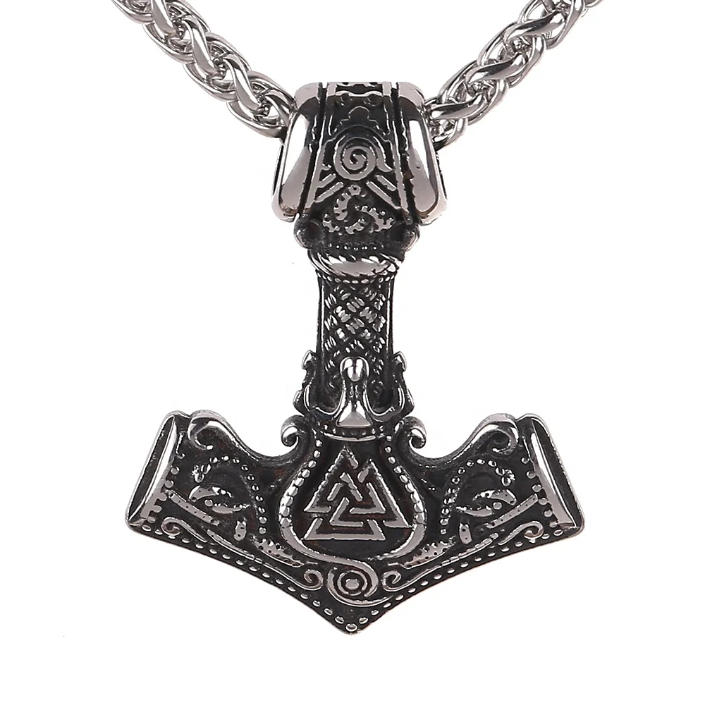 

Jewelrox Viking Jewelry Stainless Steel Viking Valknut Thor Mjolnir Hammer Viking Necklace