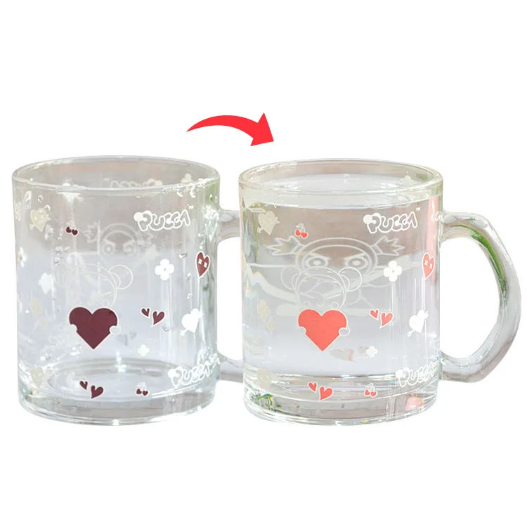 

Wholesale 450 ml promotional magic Drinking glass cup with handle cold color change glass beer mug glasses
