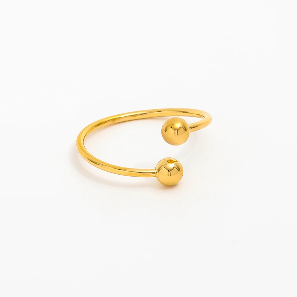 High End 18K Plain Gold Dainty Simple Mini Thin Adjustable  Bead  Stainless Steel Rings for Women