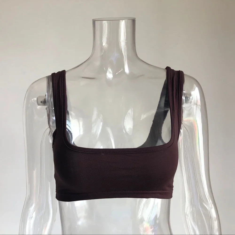 
8056 Summer Soft Cotton Material Bandeau Tops Women Sleeveless Brown Tank Top 3 Colors Streetwear Vest Clothing Dropshipping 